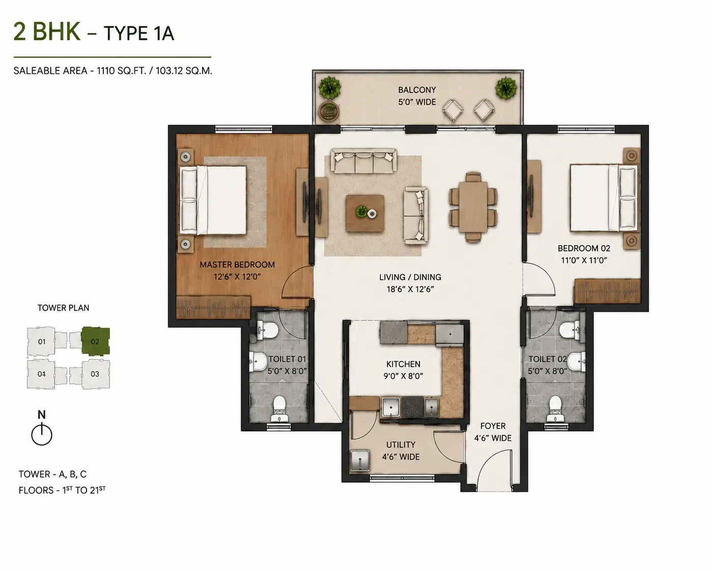LNT Thanisandra 2 BHK Floor Plan