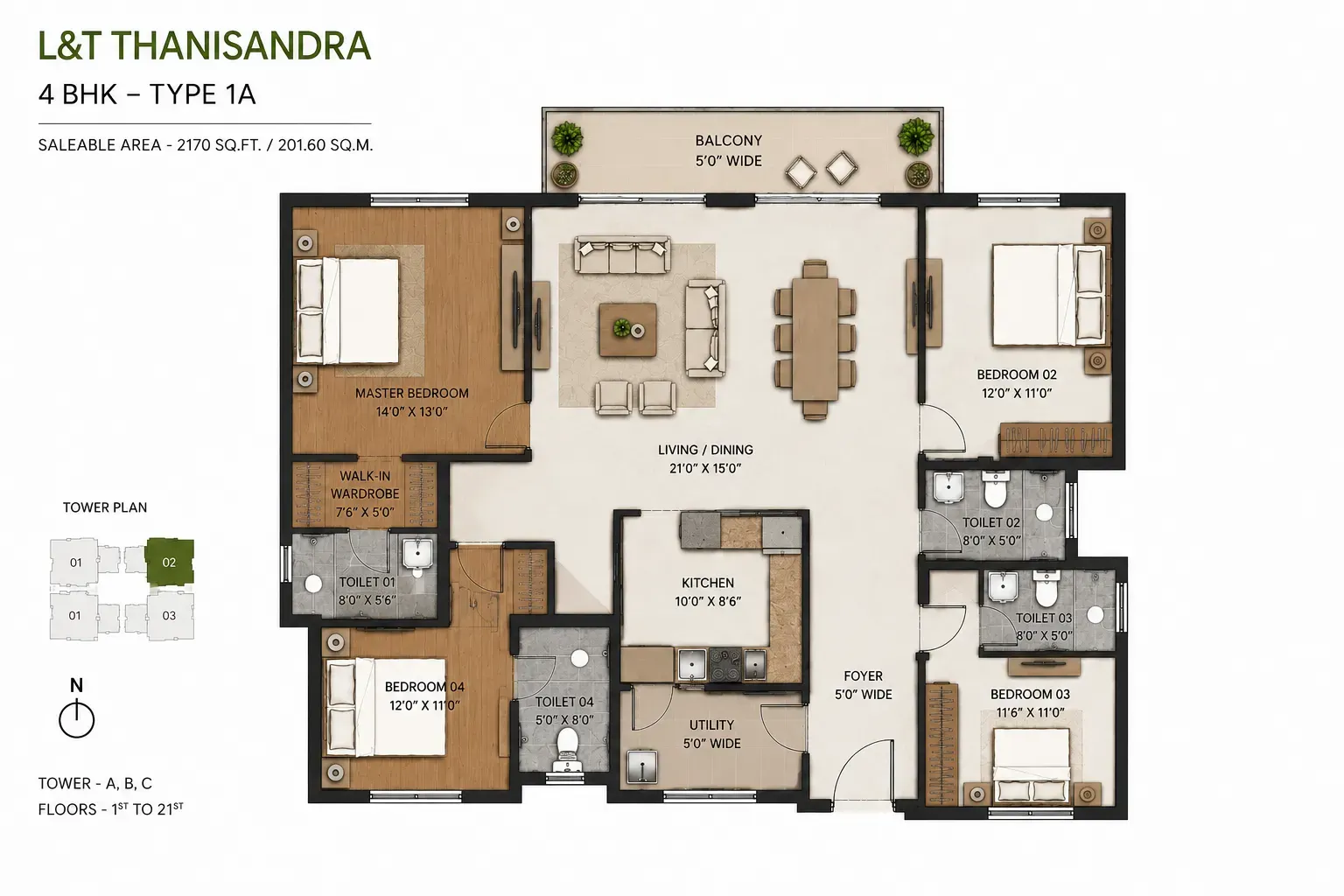 LNT Thanisandra 4 BHK Floor Plan